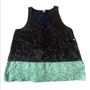 J. CREW Blue Colorblock Sequin Tank Top